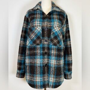 Karen Kane | Chunky Brown Blue Plaid Boucle Shirt Jacket Women’s Size Small